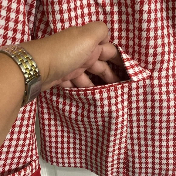 Red & White double breasted houndstooth blazer. 💯 polyester. NWOT. Fully lined - Picture 4 of 9